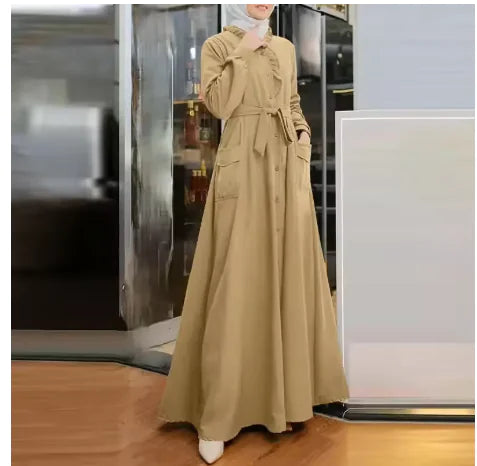 Elegant Long Sleeve Lace-Up Maxi Dress