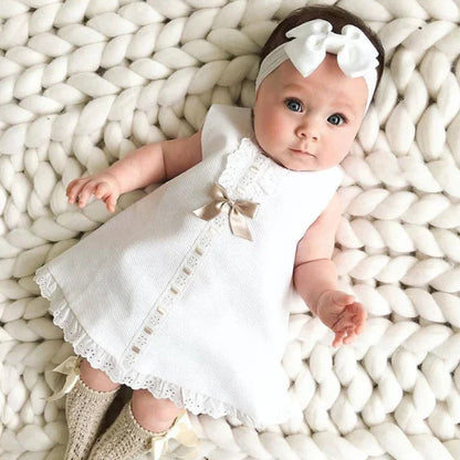 2pcs Set Baby Girl's Summer Dress with Bow Headband
