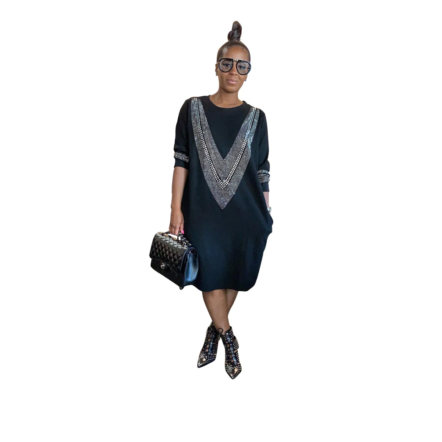 YZ1224 Women's Chic Autumn V-Neck Dress