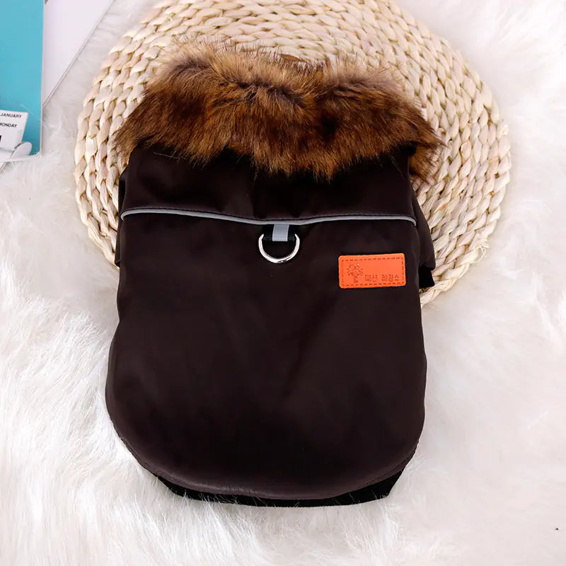 Glowing Luxe Pet Coat with Fur Collar