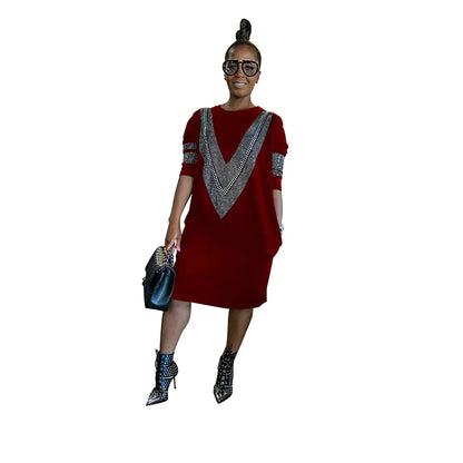 YZ1224 Women's Chic Autumn V-Neck Dress