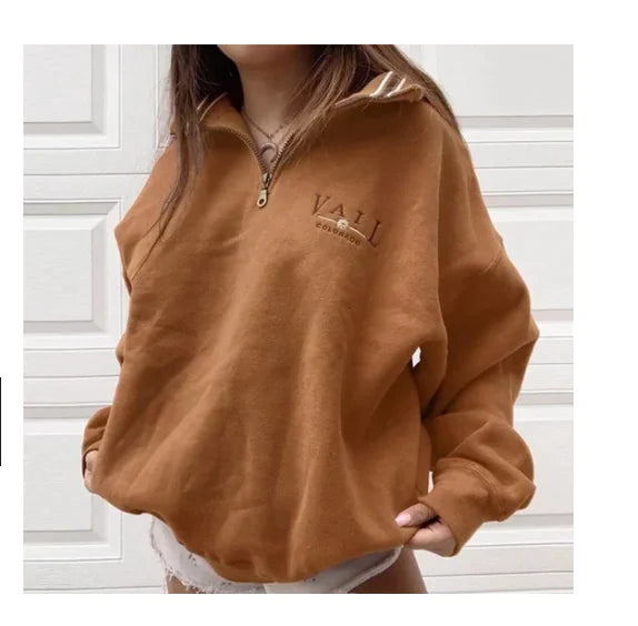 Ladies Casual Loose Stand-Collar Sweatshirt