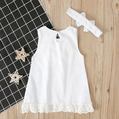 2pcs Set Baby Girl's Summer Dress with Bow Headband