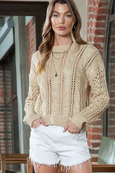 Classic Round Neck Cable-Knit Sweater
