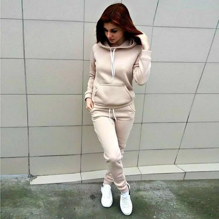 Women's Casual Sports Set - Hooded Long Sleeve Outfit