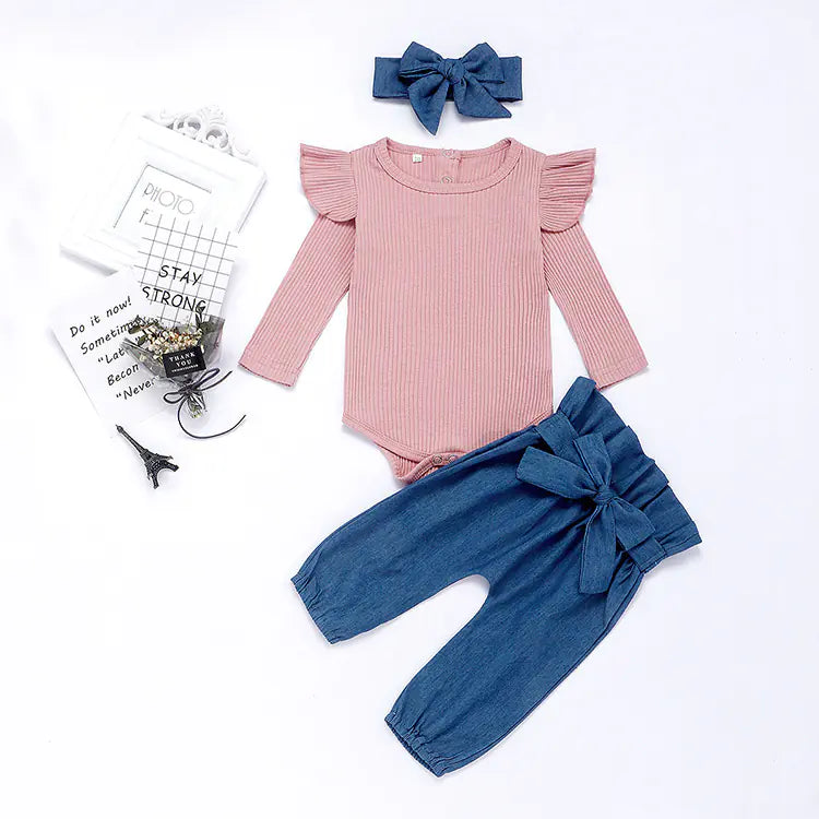 2019 New Baby Long Sleeve Triangle Bodysuit Set
