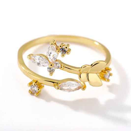 Fresh Flower Adjustable Zircon Ring for Women