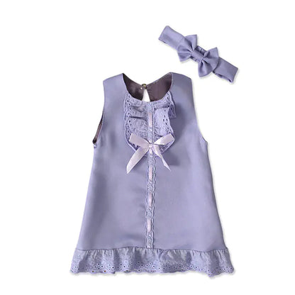 2pcs Set Baby Girl's Summer Dress with Bow Headband