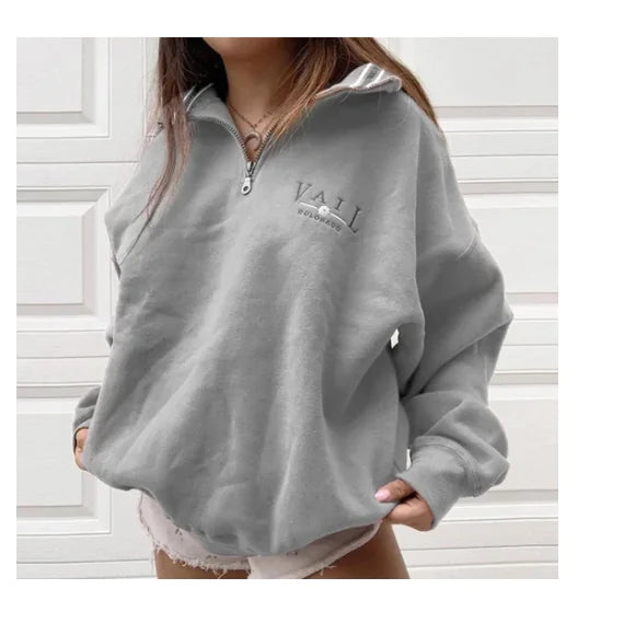 Ladies Casual Loose Stand-Collar Sweatshirt