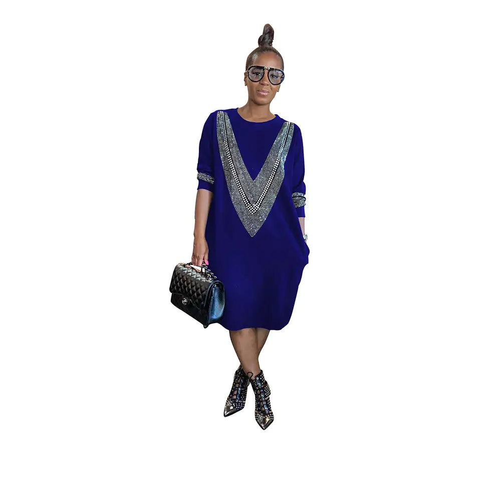 YZ1224 Women's Chic Autumn V-Neck Dress