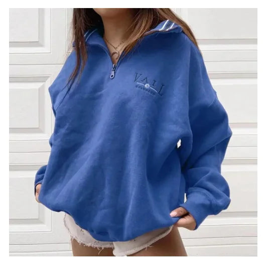 Ladies Casual Loose Stand-Collar Sweatshirt